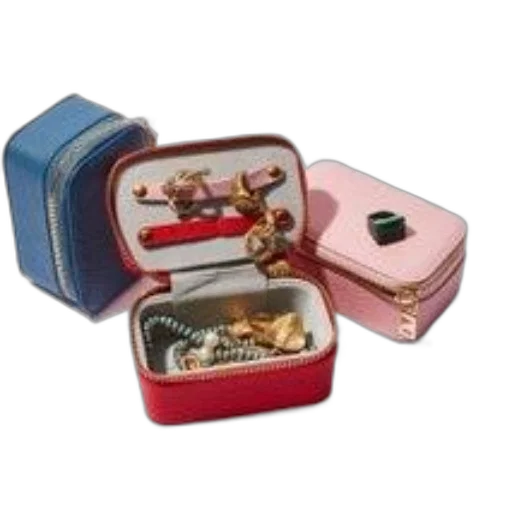 jewelry, three, colorful, boxes, zippers, one, open, showing transparent PNG cut-out