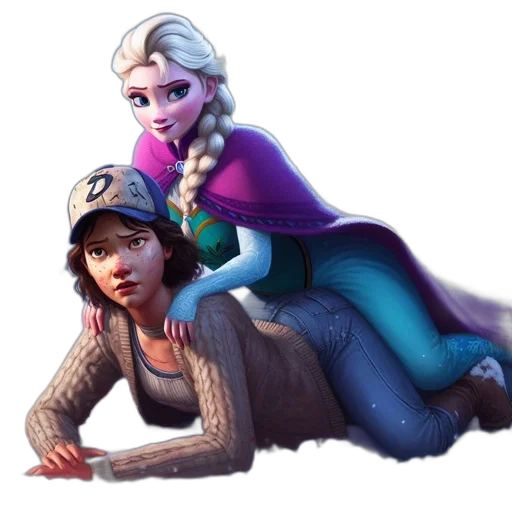 concept art, fantasy art, 3d render, comic book art, snow, two, animated, characters transparent PNG cut-out