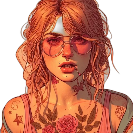 face, dress, flower, comic book art, concept art, photorealistic, fantasy art, neon lights transparent PNG cut-out