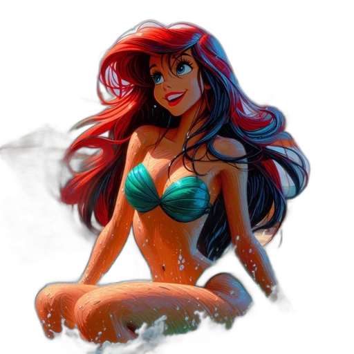 fantasy art, comic book art, concept art, cartoon, underwater, fire, beach, neon lights transparent PNG cut-out