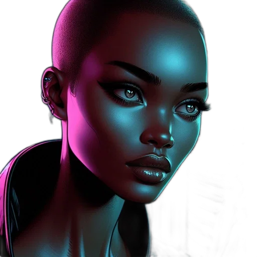 face, robot, photorealistic, concept art, fantasy art, comic book art, neon lights, outer space transparent PNG cut-out