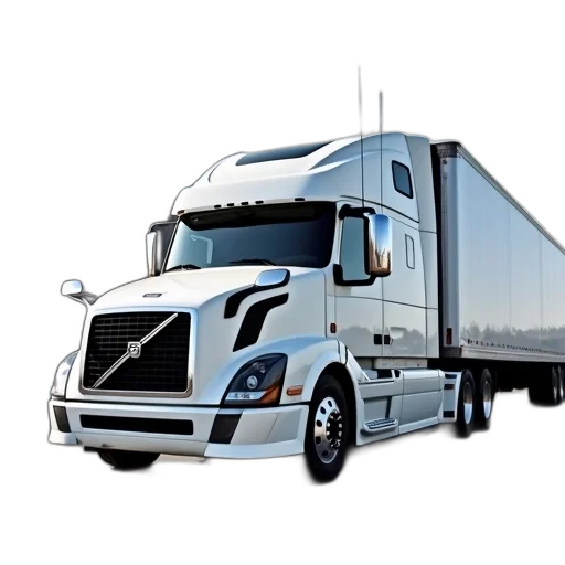 photorealistic, white, semi-truck, black, grille, headlights, parked, front transparent PNG cut-out
