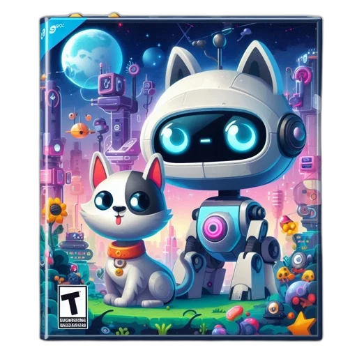concept art, vibrant, artwork, featuring, curious, cat, beside, round-headed transparent PNG cut-out