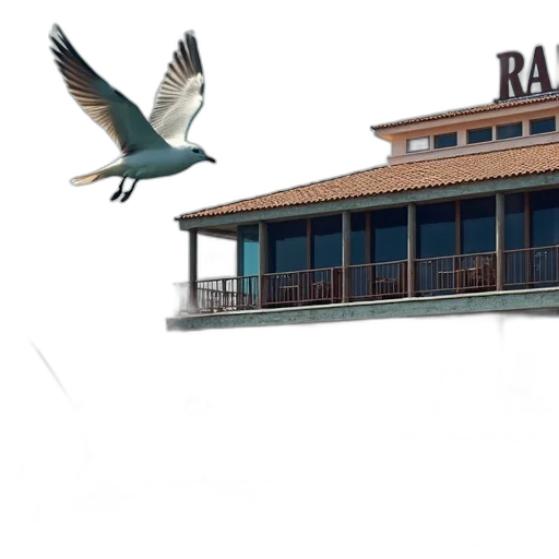 building, 3d render, photorealistic, concept art, pastel, earth tones, seagull, flying transparent PNG cut-out