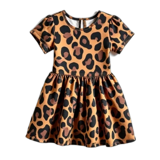 dress, child, leopard, print, pattern, displayed, against, white transparent PNG cut-out