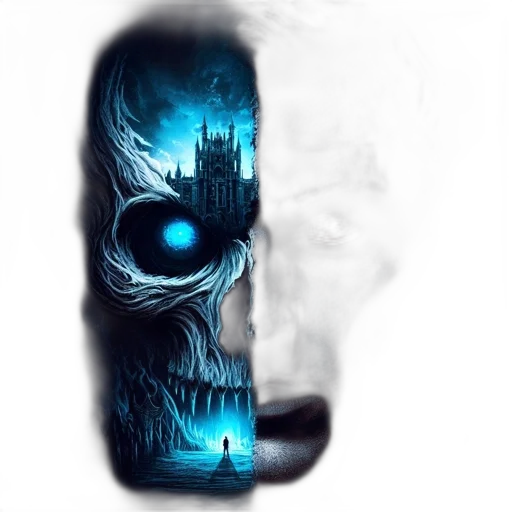 mask, face, concept art, fantasy art, cyberpunk, comic book art, image, shows transparent PNG cut-out