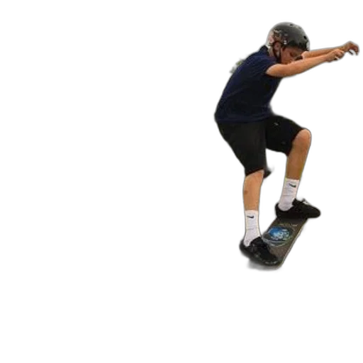 shoes, weapon, robot, staff, skateboarder, wearing, helmet, performs transparent PNG cut-out