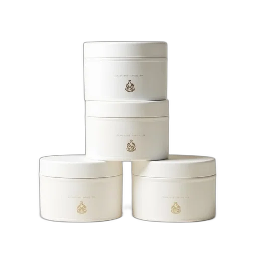 crown, stack, six, identical, white, cylindrical, containers, golden transparent PNG cut-out