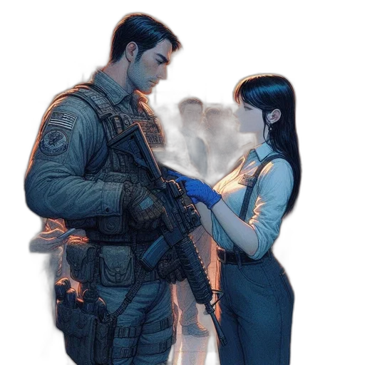 weapon, jacket, dress, concept art, comic book art, cyberpunk, pixel art, outer space transparent PNG cut-out