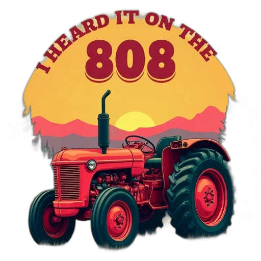 second, image, stylized, illustration, red, tractor, text, heard transparent PNG cut-out