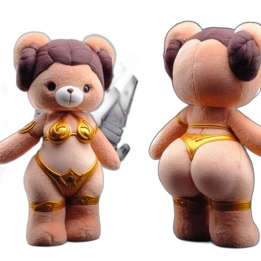 3d render, concept art, two, plush, toy, bears, styled, after transparent PNG cut-out