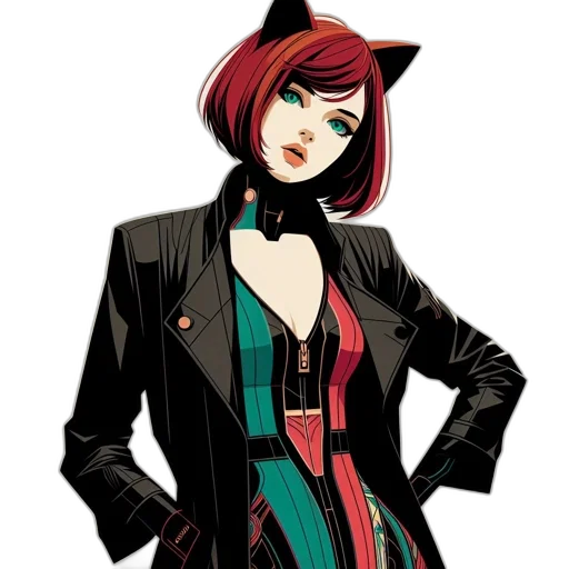 jacket, staff, dress, comic book art, concept art, cartoon, anime, red transparent PNG cut-out