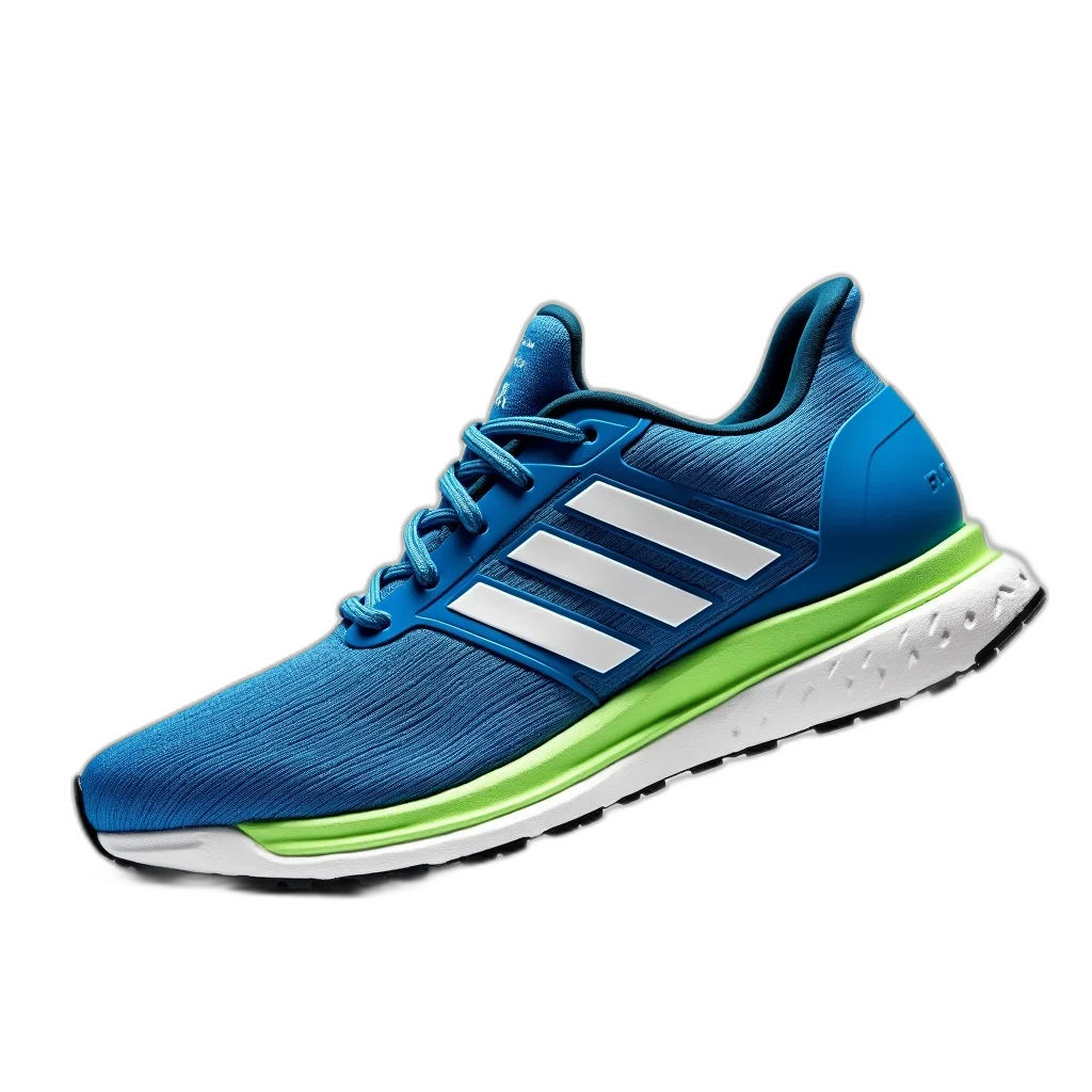 shoes, 3d render, photorealistic, blue, white, running, shoe, green transparent PNG cut-out