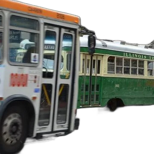 car, 3d render, photorealistic, city street, green, trolley, word, illinois transparent PNG cut-out