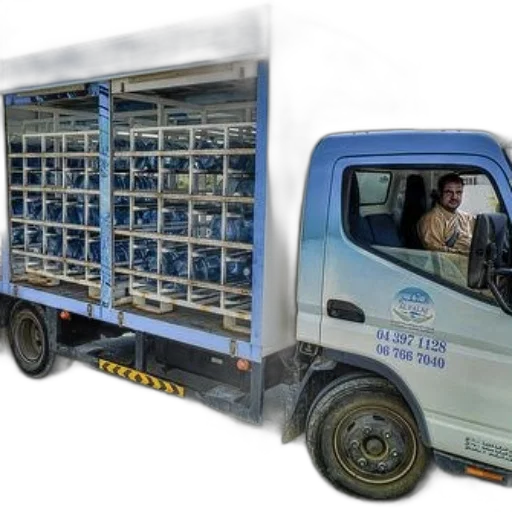 truck, loaded, crates, bottled, water, contact, information, side transparent PNG cut-out