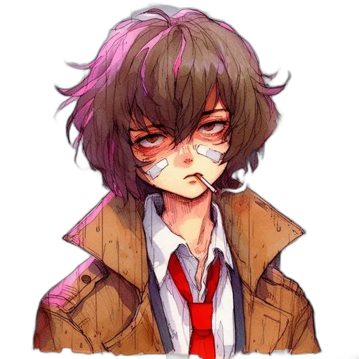jacket, face, mask, creature, pixel art, watercolor, anime, concept art transparent PNG cut-out