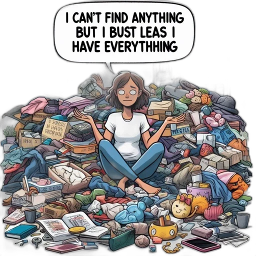 jewelry, robot, comic book art, overwhelmed, woman, amidst, cluttered, surroundings transparent PNG cut-out