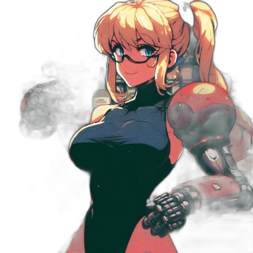 robot, dress, weapon, concept art, comic book art, anime, cyberpunk, fire transparent PNG cut-out