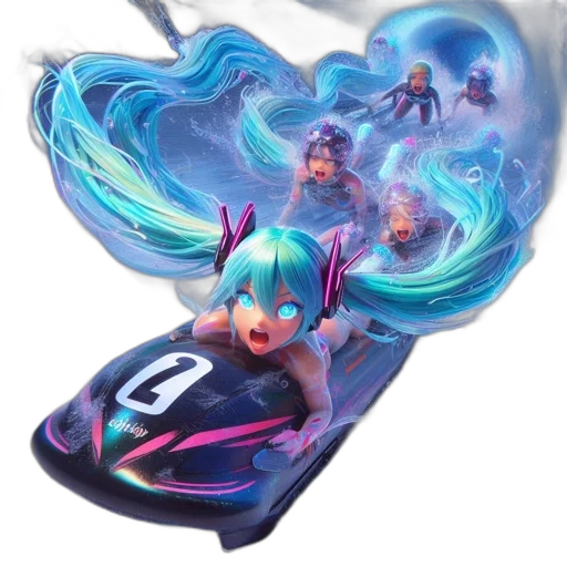 concept art, fantasy art, vaporwave, cyberpunk, underwater, animated, scene, features transparent PNG cut-out