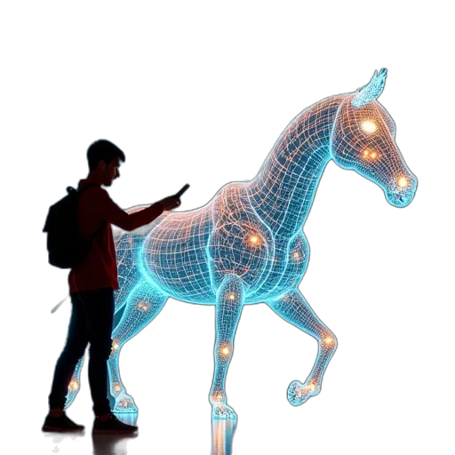 animal, creature, robot, staff, 3d render, vaporwave, concept art, fantasy art transparent PNG cut-out