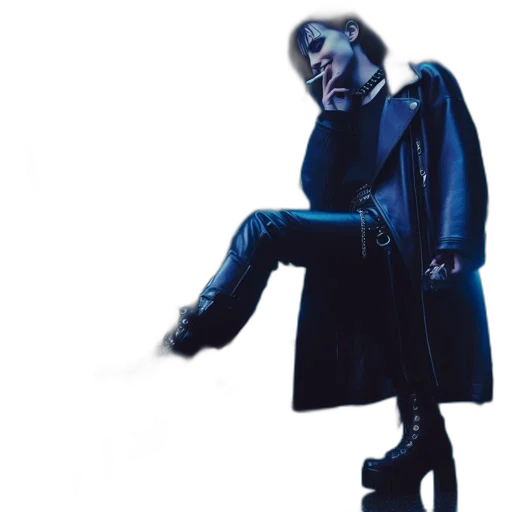 jacket, shoes, blue, dark, illuminated, arcade, woman, stands transparent PNG cut-out