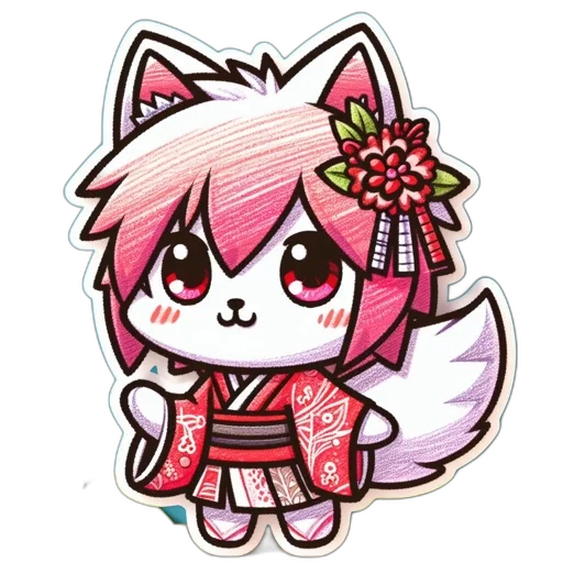 staff, anime, pixel art, cartoon, fantasy art, stylized, chibi-style, fox transparent PNG cut-out