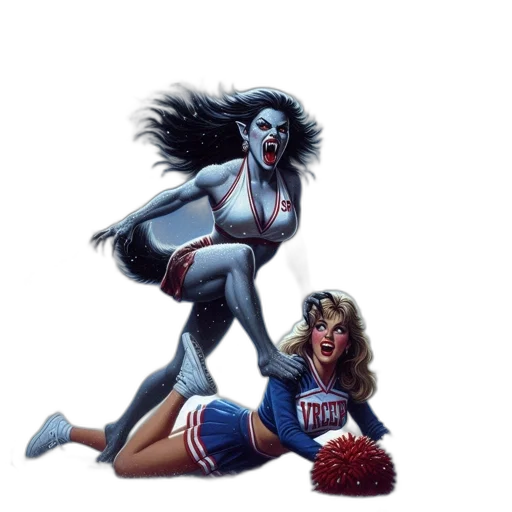 comic book art, concept art, fantasy art, pixel art, two, female, cheerleaders, one transparent PNG cut-out