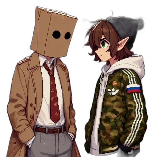 jacket, mask, robot, hat, pixel art, anime, concept art, cartoon transparent PNG cut-out