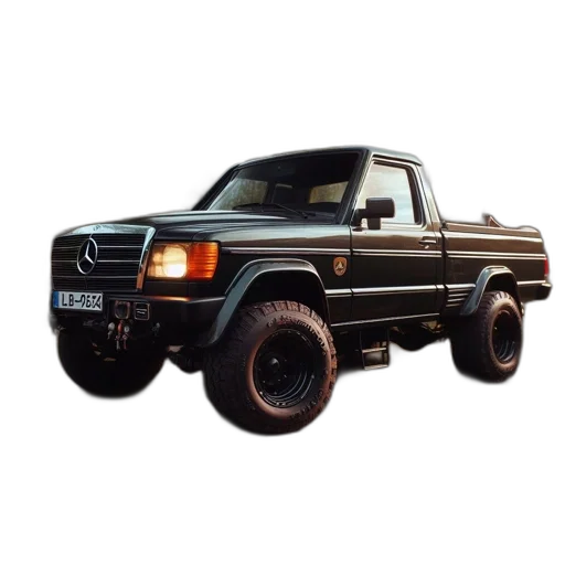car, weapon, photorealistic, black, mercedes-benz, pickup, truck, large transparent PNG cut-out