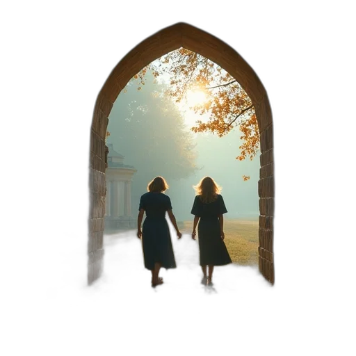 dress, umbrella, concept art, fantasy art, photorealistic, fog, sunset, snow transparent PNG cut-out