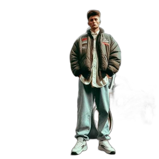 jacket, shoes, concept art, photorealistic, comic book art, cyberpunk, pastel, man transparent PNG cut-out