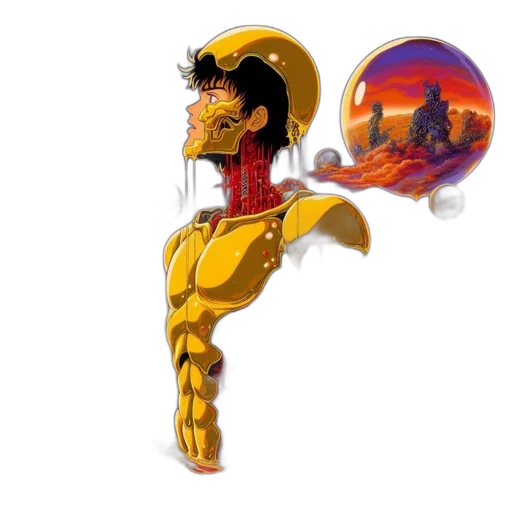 robot, weapon, concept art, comic book art, cartoon, pixel art, outer space, golden transparent PNG cut-out