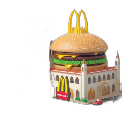 food, crown, building, car, 3d render, photorealistic, concept art, mcdonald transparent PNG cut-out