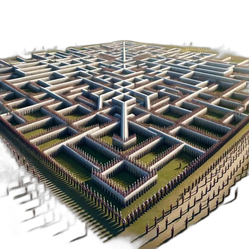 building, robot, 3d render, concept art, maze, interconnected, pathways, grassy transparent PNG cut-out