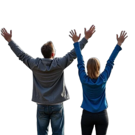 man, woman, standing, viewpoint, their, arms, raised, overlooking transparent PNG cut-out