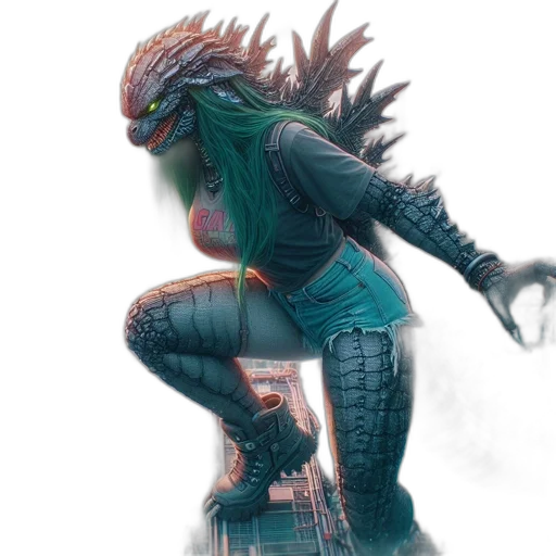 dragon, creature, concept art, fantasy art, comic book art, cyberpunk, green, spiky transparent PNG cut-out