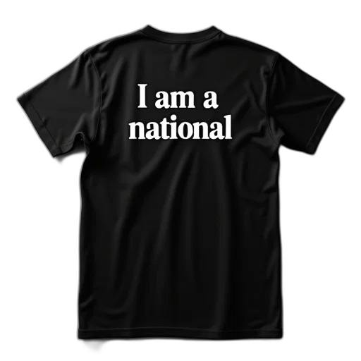 black, t-shirt, white, text, reading, national, back transparent PNG cut-out