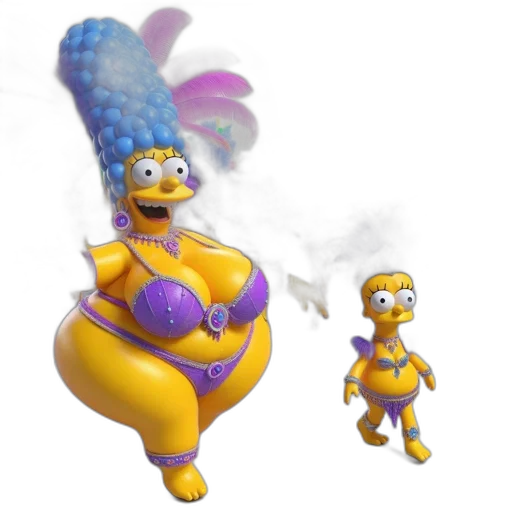concept art, 3d render, fire, outer space, two, iconic, simpsons, characters transparent PNG cut-out