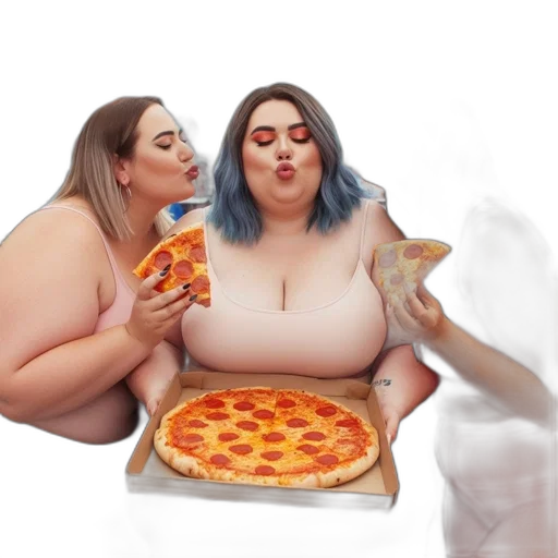 food, photorealistic, concept art, 3d render, pixel art, three, women, one transparent PNG cut-out