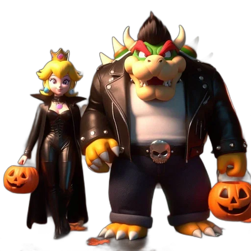crown, staff, concept art, 3d render, two, halloween, characters, stand transparent PNG cut-out