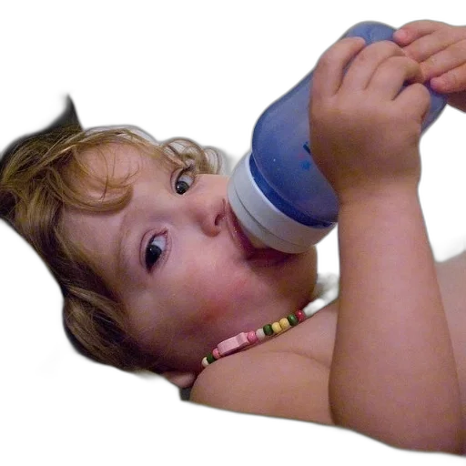 bottle, photorealistic, 3d render, young, child, blonde, hair, lying transparent PNG cut-out