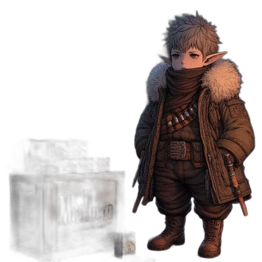 jacket, creature, concept art, fantasy art, 3d render, photorealistic, snow, earth tones transparent PNG cut-out