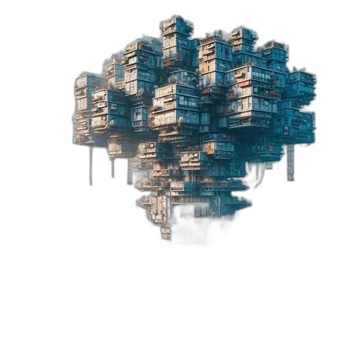 robot, building, crown, tree, 3d render, cyberpunk, concept art, pixel art transparent PNG cut-out