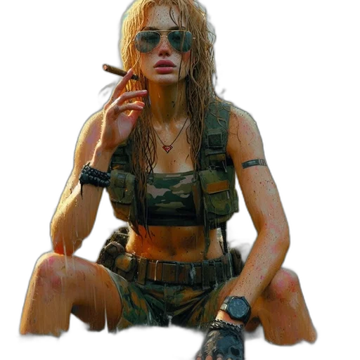 weapon, concept art, comic book art, photorealistic, pixel art, rain, fire, earth tones transparent PNG cut-out