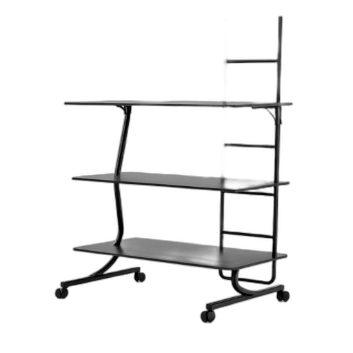 furniture, staff, 3d render, black, metal, stand, two, shelves transparent PNG cut-out