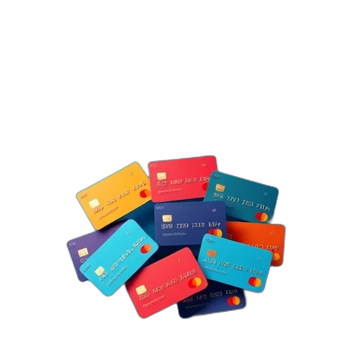 colorful, collection, various, credit, cards, displayed, against, blue transparent PNG cut-out