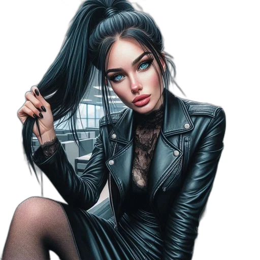 jacket, dress, hair, jewelry, photorealistic, comic book art, fantasy art, concept art transparent PNG cut-out