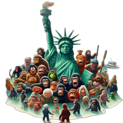 concept art, pixel art, comic book art, 3d render, lady, liberty, stands, amidst transparent PNG cut-out