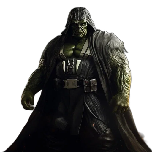 concept art, comic book art, 3d render, towering, hulk-like, figure, stern, face transparent PNG cut-out