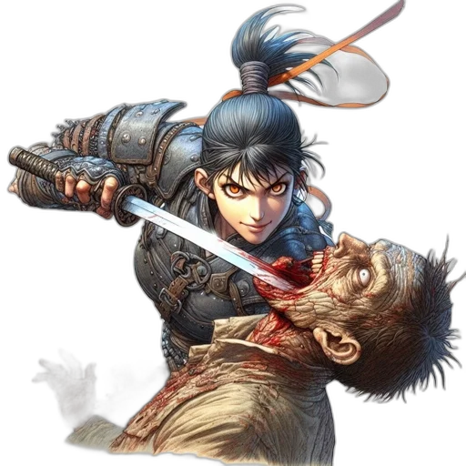 sword, weapon, face, concept art, fantasy art, comic book art, anime, fierce transparent PNG cut-out
